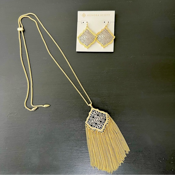 Kendra Scott Kirsten Earrings & Kingston Necklace in Filigree Silver Mix Set - Picture 1 of 7